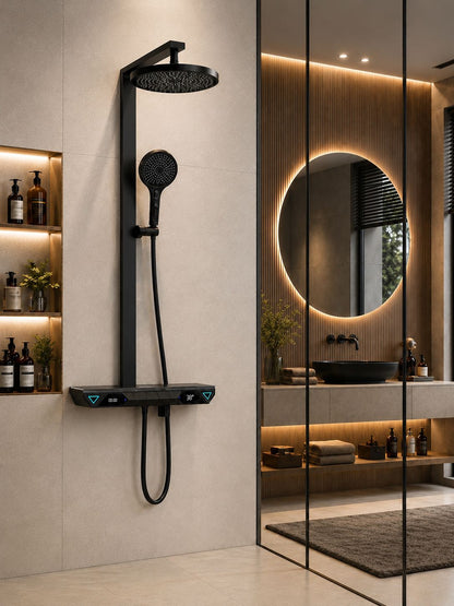 Coloana de dus, Termostat, Afișaj Digital și Lumini LED Autonome, inox, negru RVL31502B