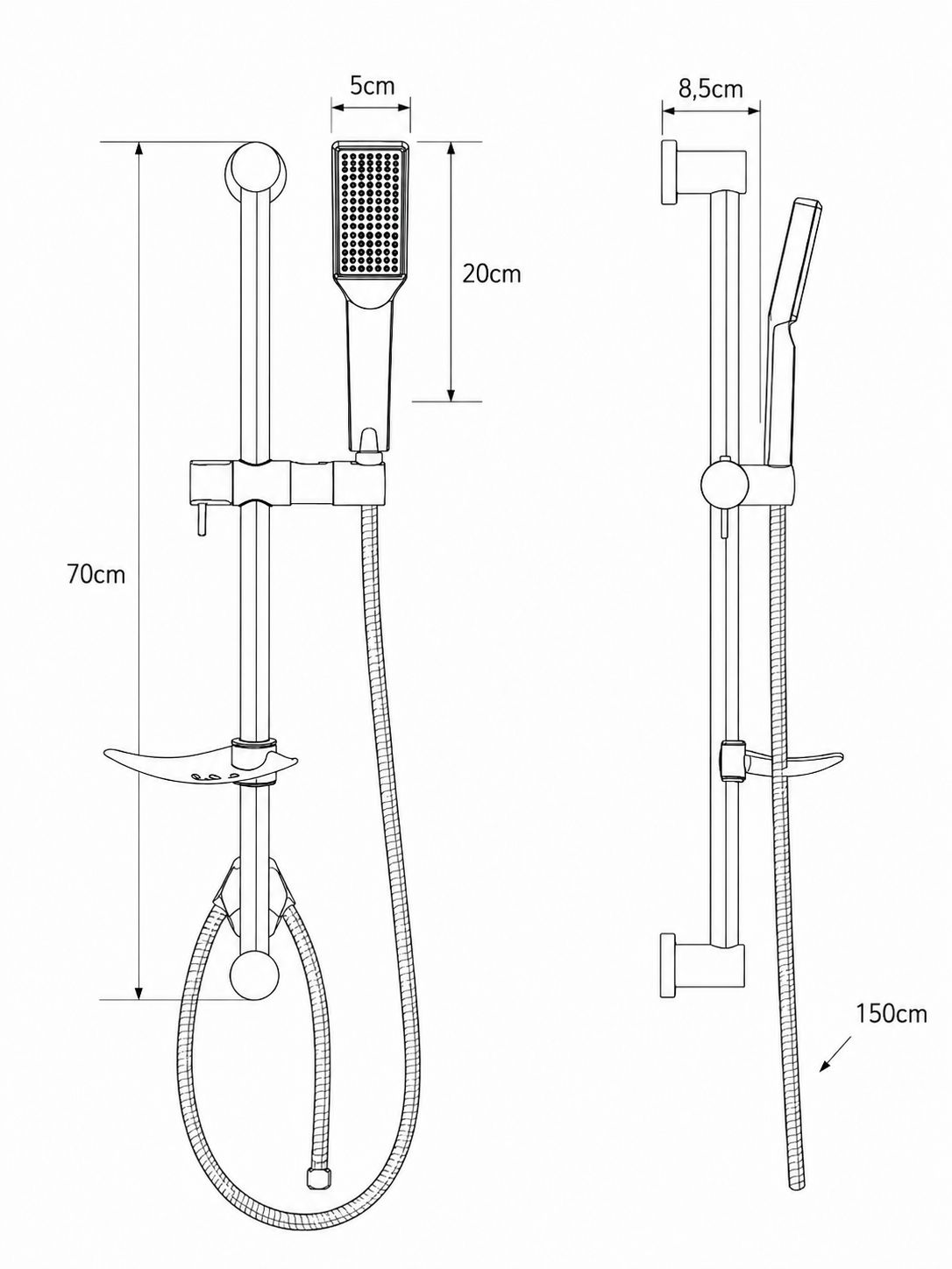 Set dus cu suport culisant si para minimalista, argintiu RV8888163C