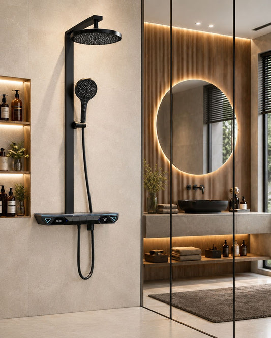 Coloana de dus, Termostat, Afișaj Digital și Lumini LED Autonome, inox, gri RVL31502G