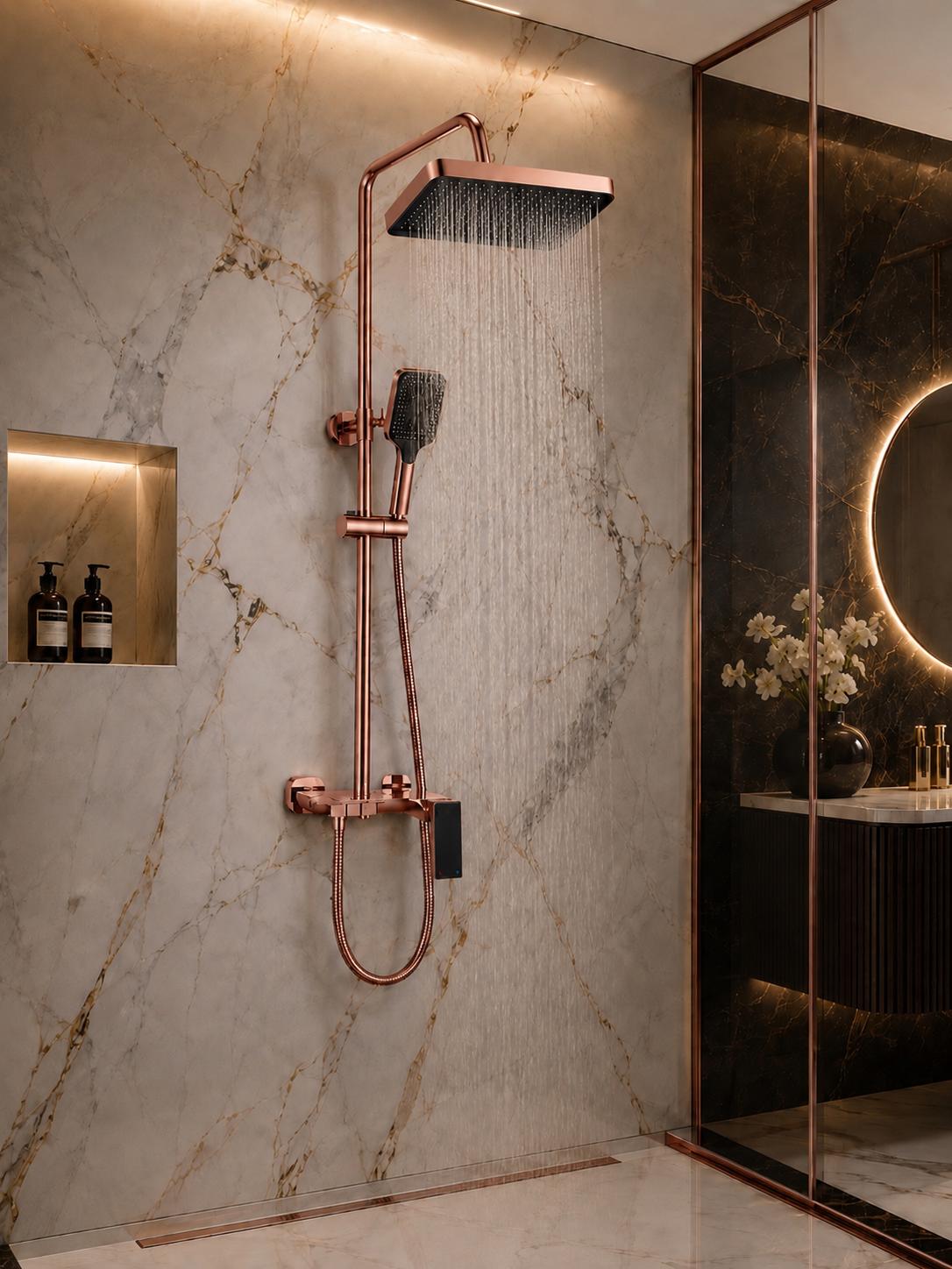 Coloana de dus, baterie incorporata, tip pian, alama, rose-gold  RV140R