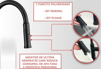 Baterie bucaterie, pipa extractabila, otel inoxidabil, negru  RV6524B