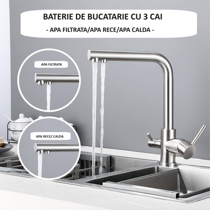 Baterie de bucatarie, alama, 3 cai, crom RV1027C