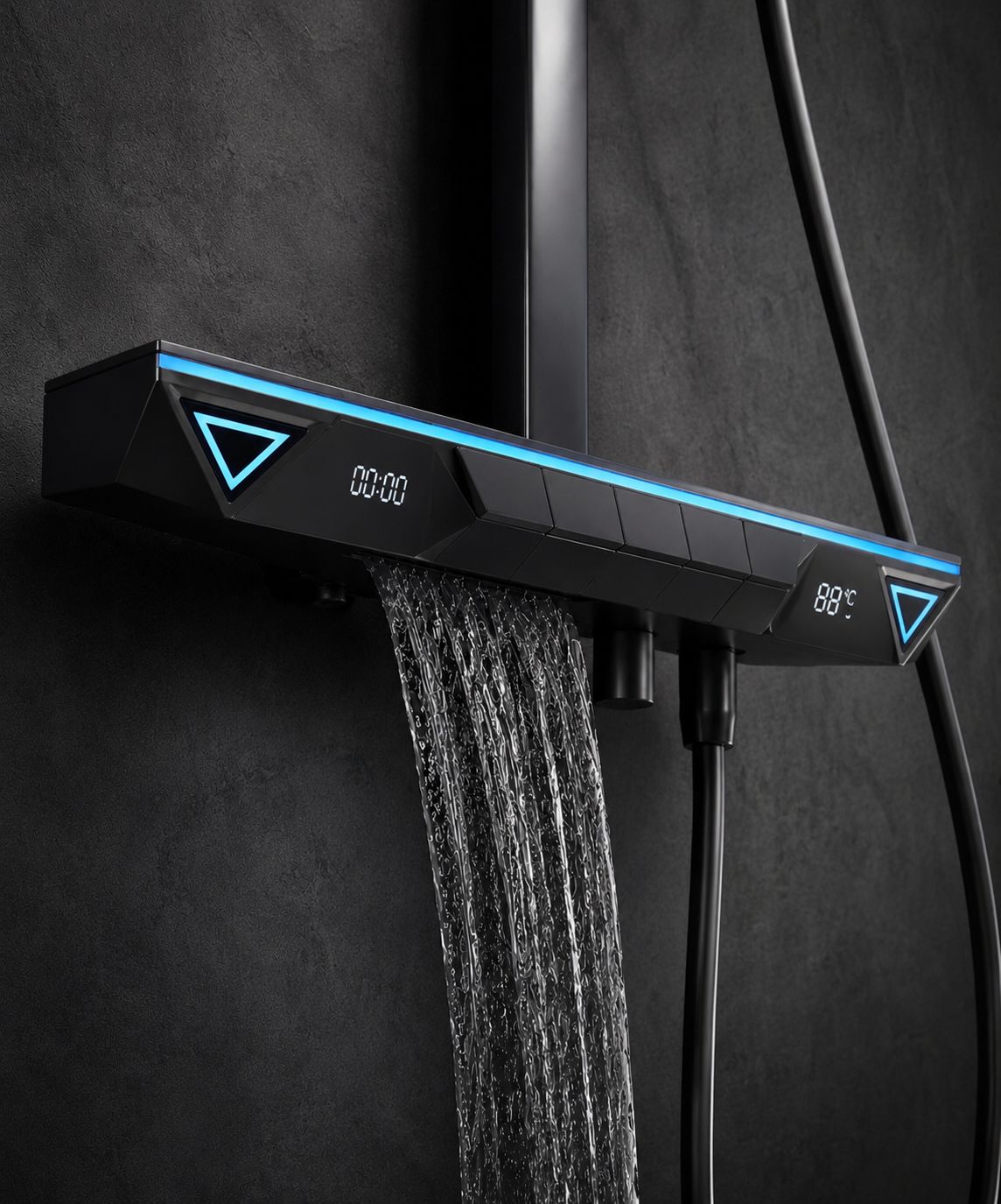Coloana de dus, Termostat, Afișaj Digital și Lumini LED Autonome, inox, negru RVL31502B