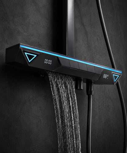 Coloana de dus, Termostat, Afișaj Digital și Lumini LED Autonome, inox, negru RVL31502B