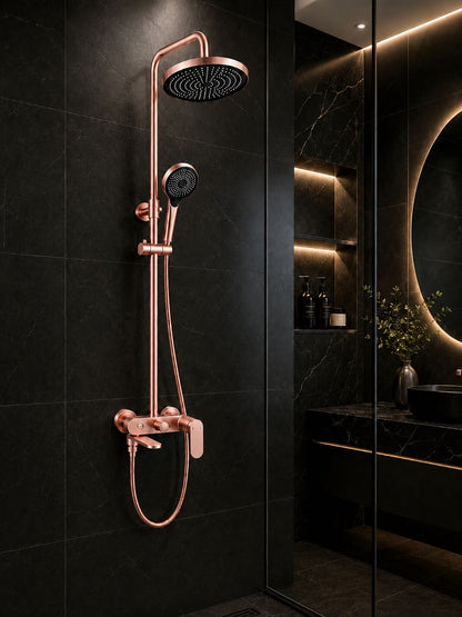 Coloana de dus, baterie incorporata,pipa pivotanta, alama, rose-gold  RV16519R