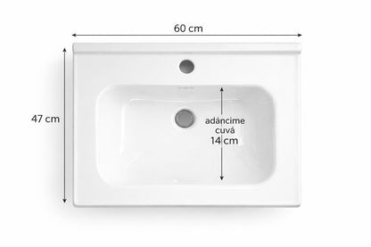 Set mobilier baie, suspendat, 60x47cm, sluminiu, sertar compartimentat, dulap oglinda 55x68x11cm, LED cu senzor, alb