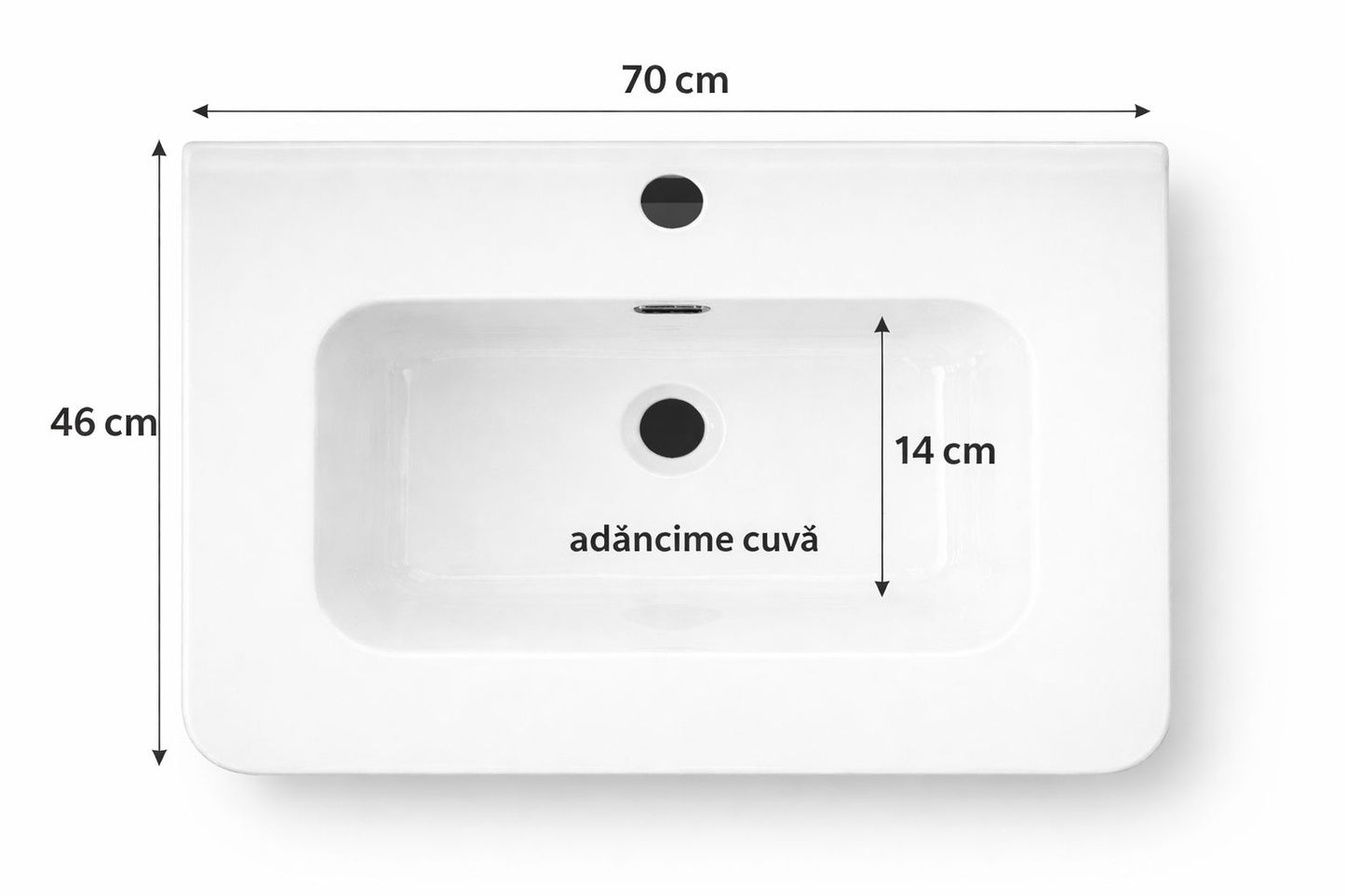 Set mobilier baie, suspendat, lavoar inclus, 70x46x41cm, aluminiu, dulap de baie cu oglinda LED, 65x68x11cm, 3 culori lumina, functie dezaburire, alb marmorat
