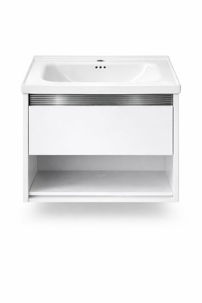 Set mobilier baie, suspendat, 60x47cm, sluminiu, sertar compartimentat, dulap oglinda 55x68x11cm, LED cu senzor, alb