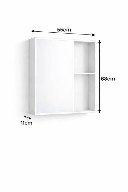 Set mobilier baie, suspendat, lavoar inclus, 60x46x41cm, aluminiu, dulap de baie cu oglinda LED, 55x68x11cm, 3 culori lumina, functie dezaburire, alb marmorat