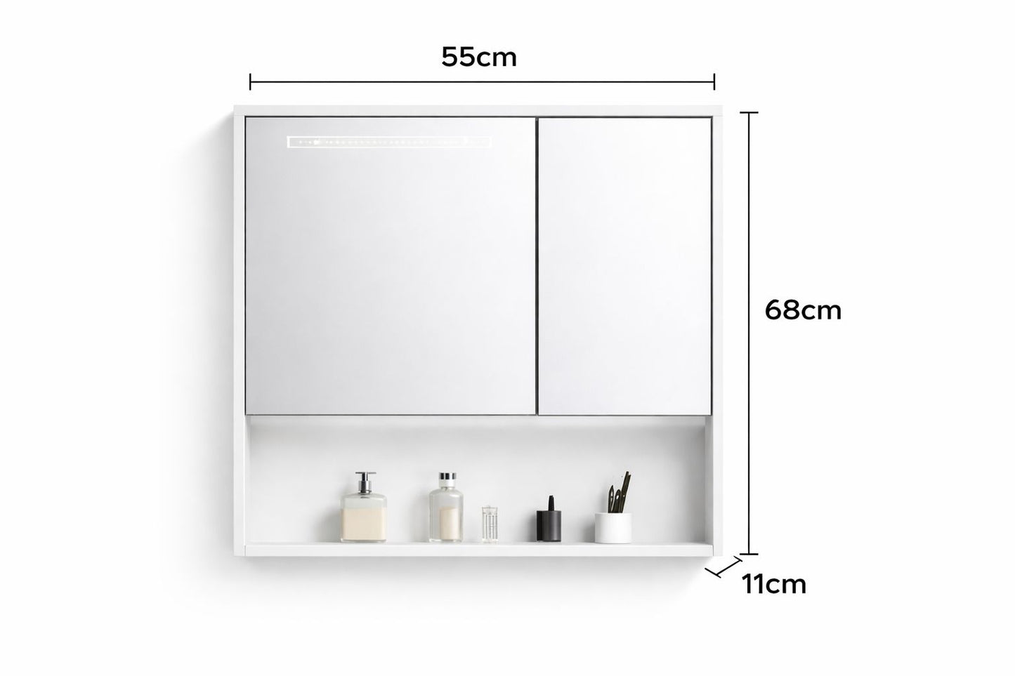 Set mobilier baie, suspendat, 60x47cm, sluminiu, sertar compartimentat, dulap oglinda 55x68x11cm, LED cu senzor, alb