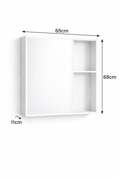 Set mobilier baie, suspendat, lavoar inclus, 70x46x41cm, aluminiu, dulap de baie cu oglinda LED, 65x68x11cm, 3 culori lumina, functie dezaburire, alb marmorat