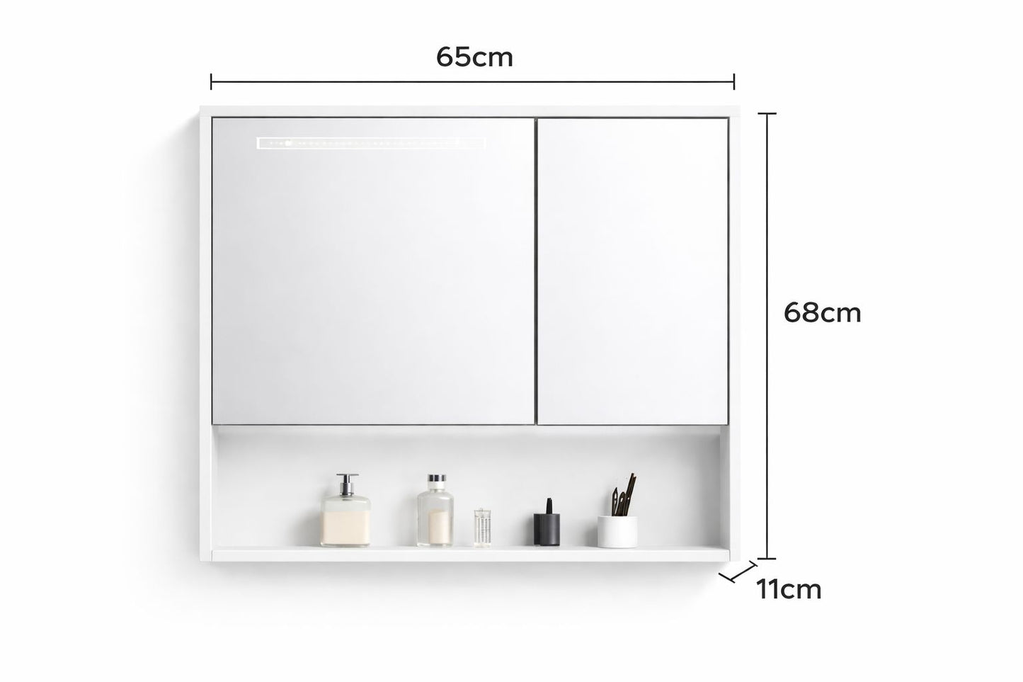 Set mobilier baie, suspendat, 70x47cm, sluminiu, sertar compartimentat, dulap oglinda 65x68x11cm, LED cu senzor, alb