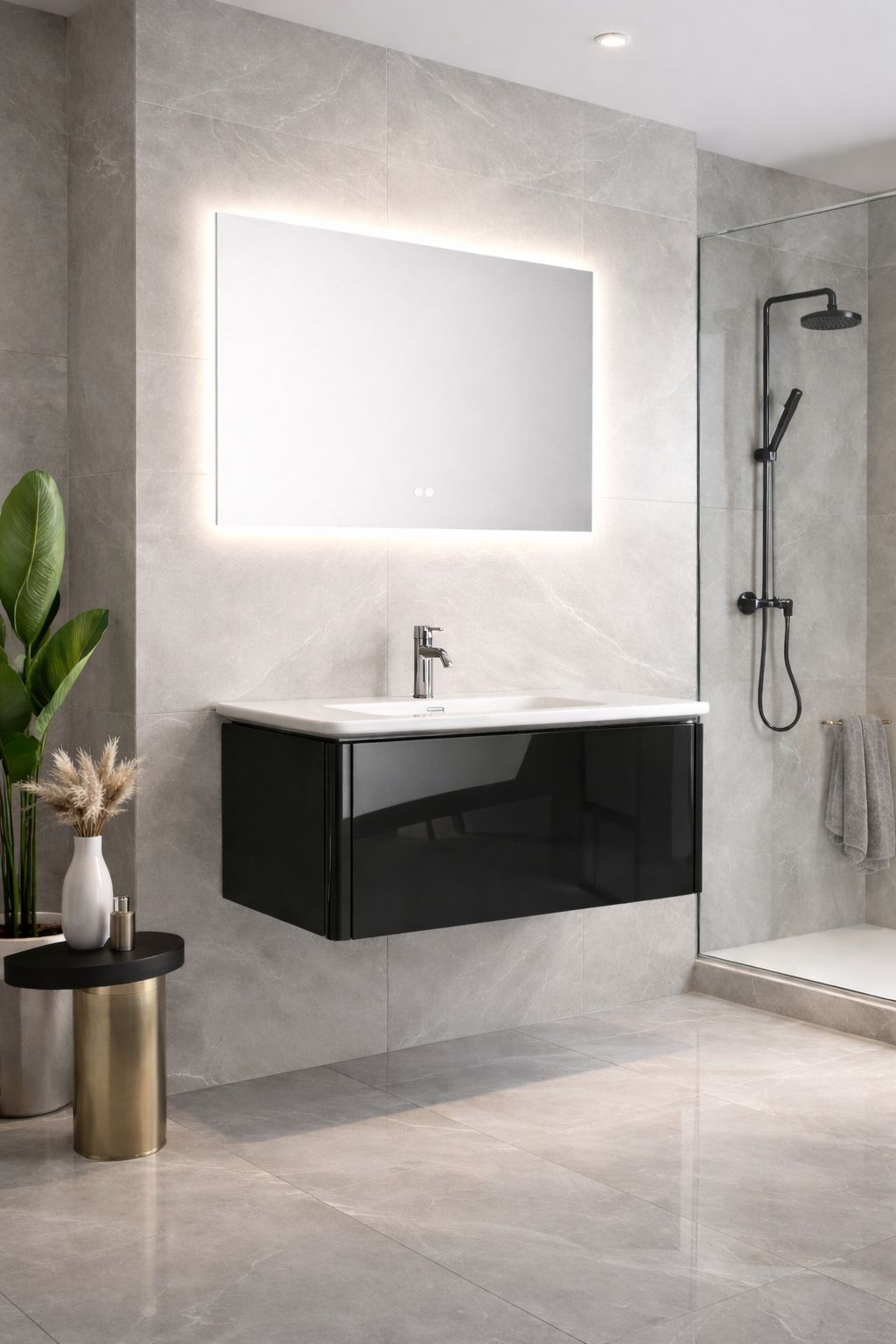 Set mobilier baie, PVC, 80x46x45cm, negru     RVC2004B