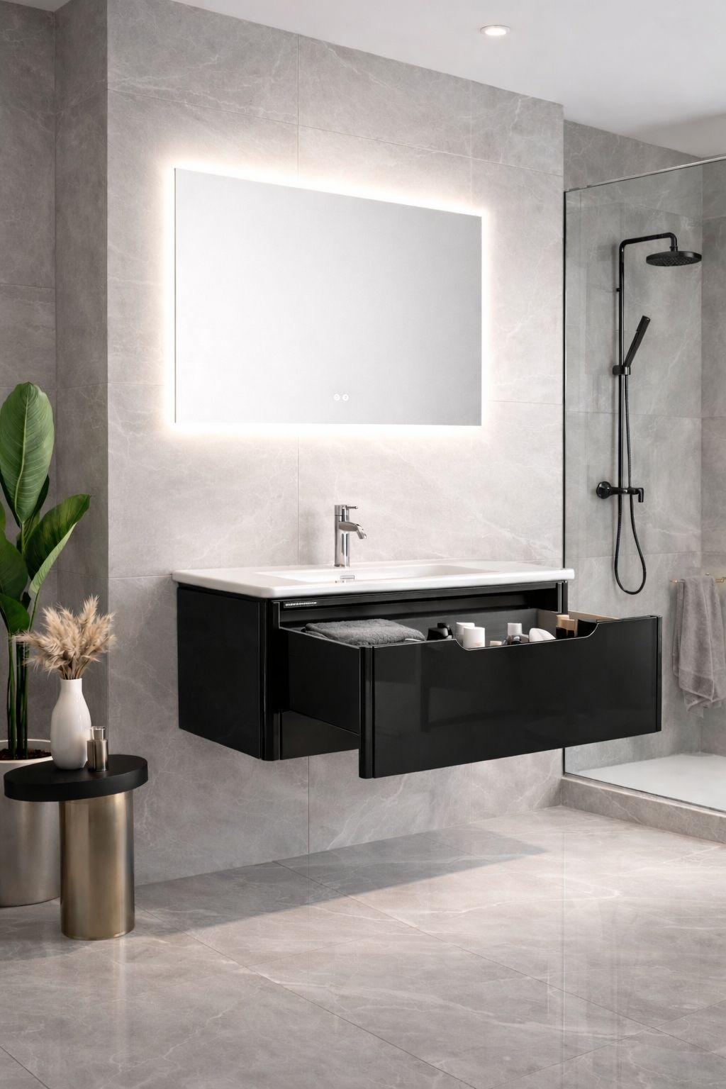Set mobilier baie, PVC, 80x46x45cm, negru     RVC2004B