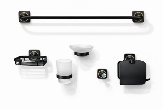 Set 6 piese accesorii baie, alama, negru RV888836