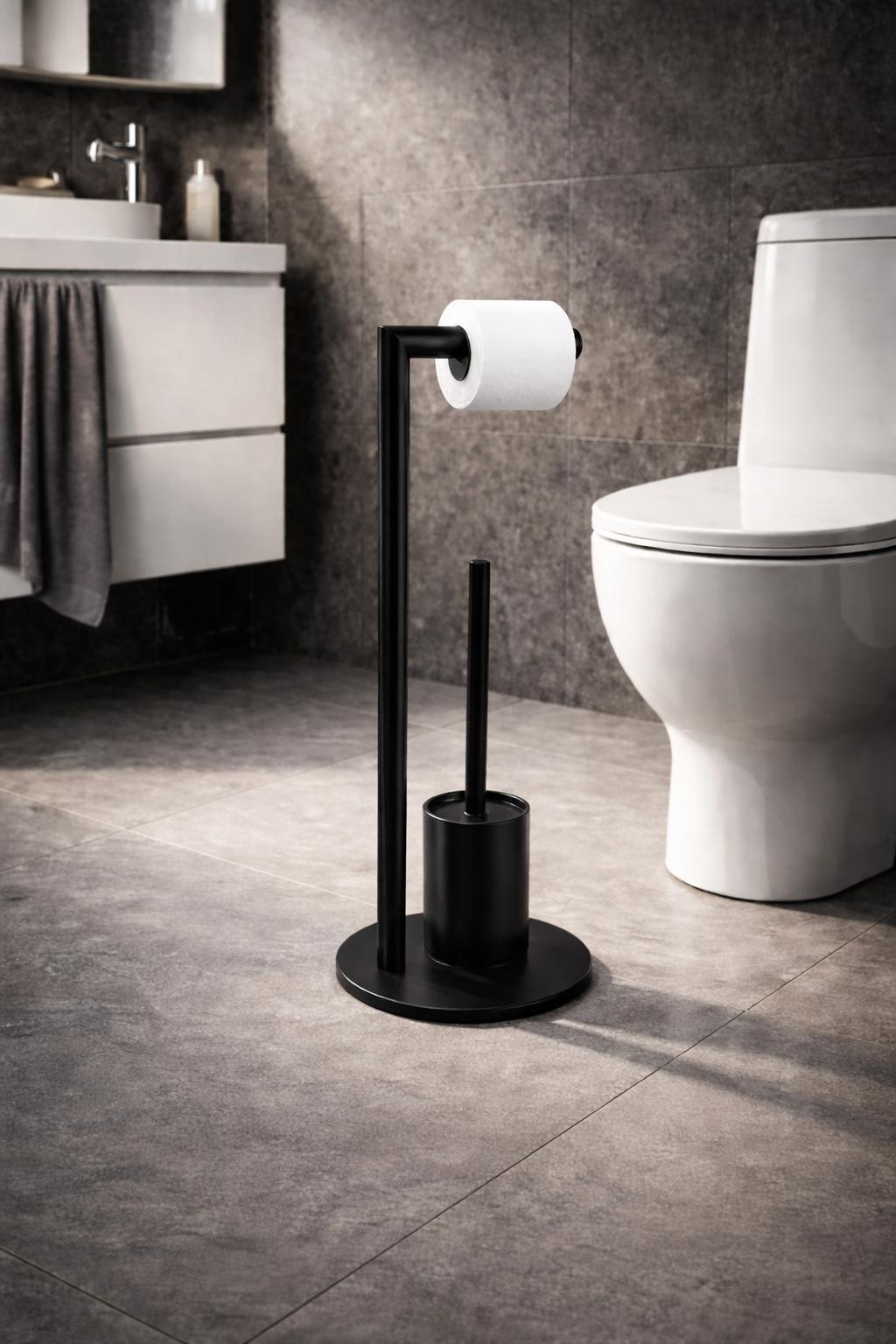 Suport hartie igienica cu perie wc, otel inxidabil, negru RV8888164B