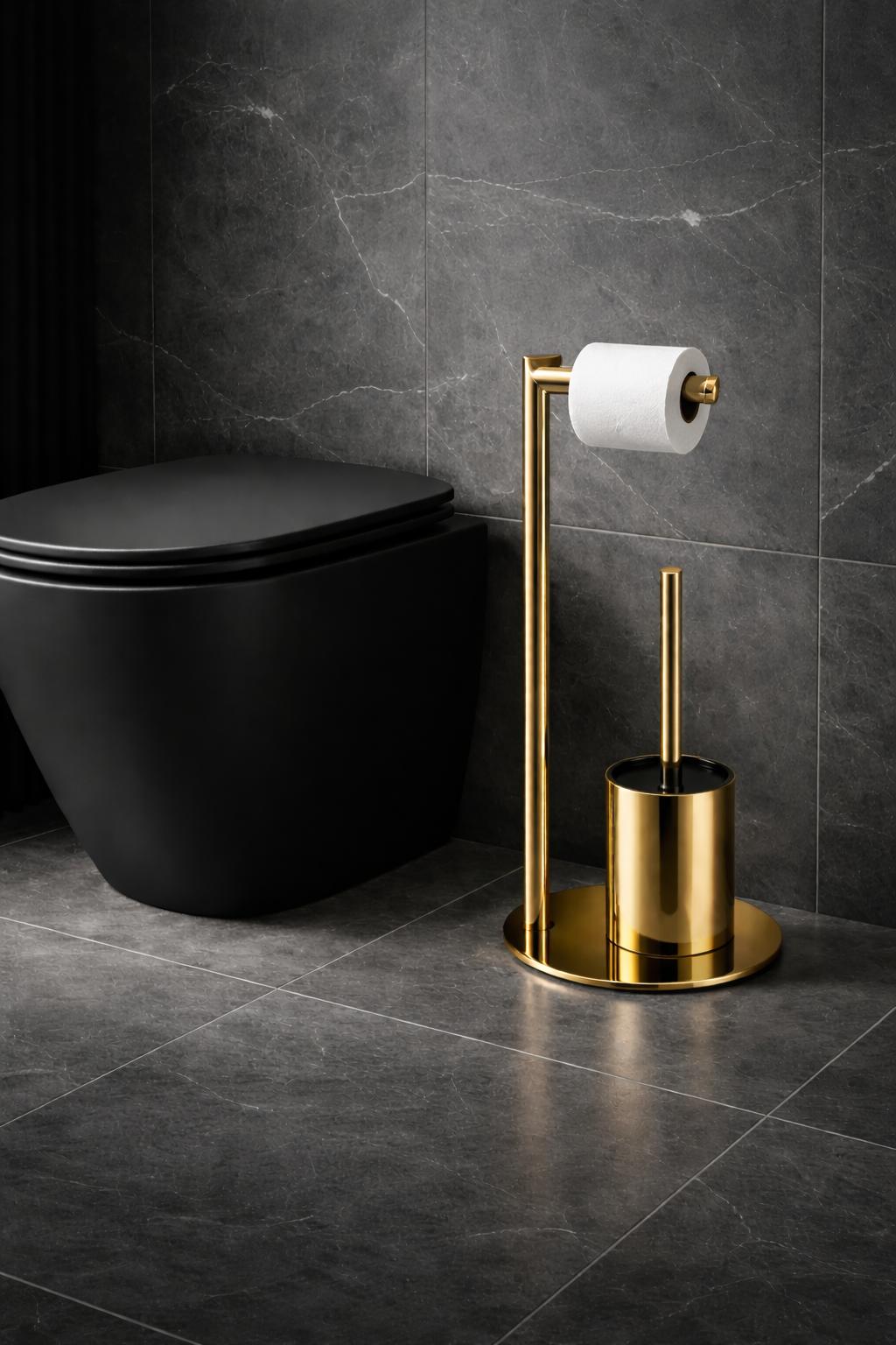 Suport hartie igienica cu perie wc, otel inxidabil, auriu lucios RV8888164GOLD