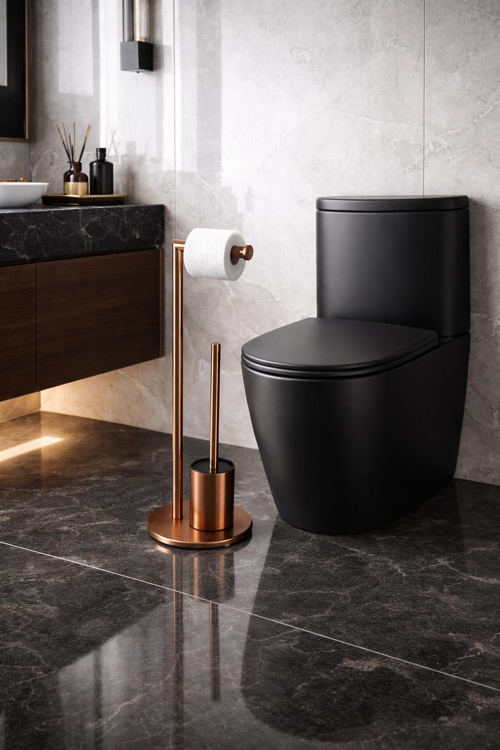 Suport hartie igienica cu perie wc, otel inxidabil, rose-gold RV8888164R