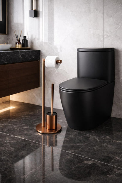 Suport hartie igienica cu perie wc, otel inxidabil, rose-gold RV8888164R