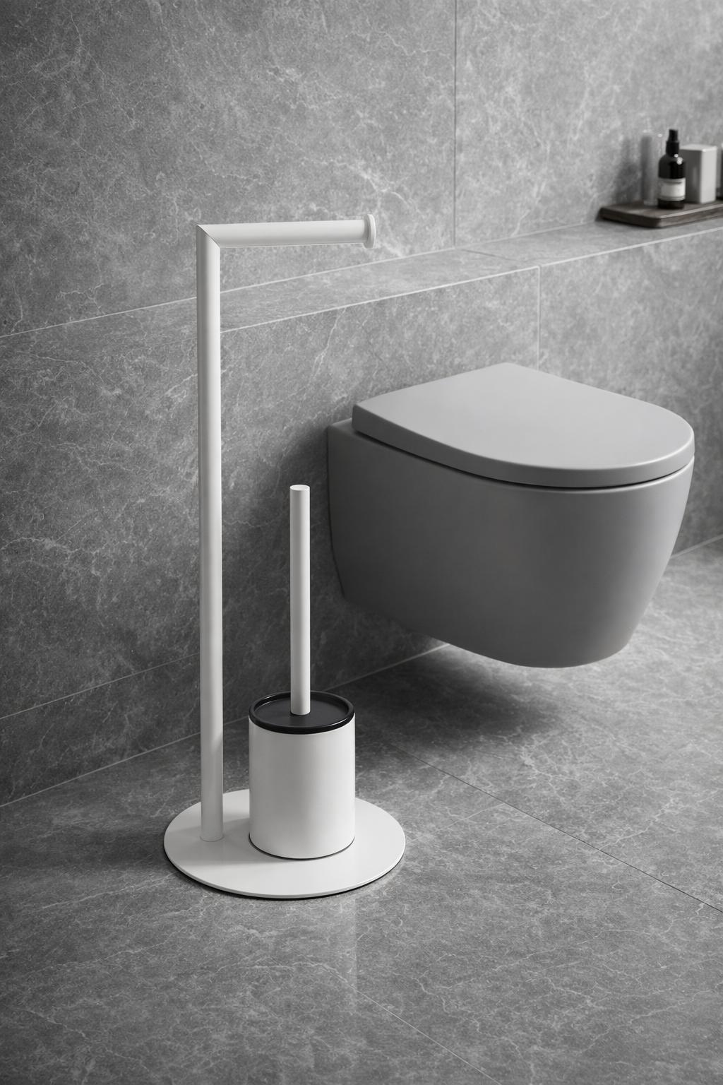 Suport hartie igienica cu perie wc, otel inxidabil, alb RV8888164W