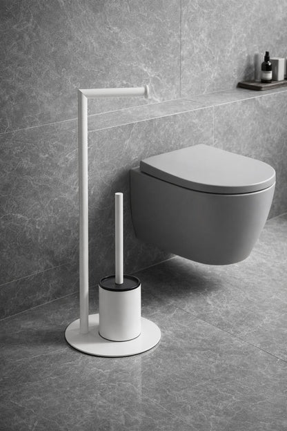 Suport hartie igienica cu perie wc, otel inxidabil, alb RV8888164W