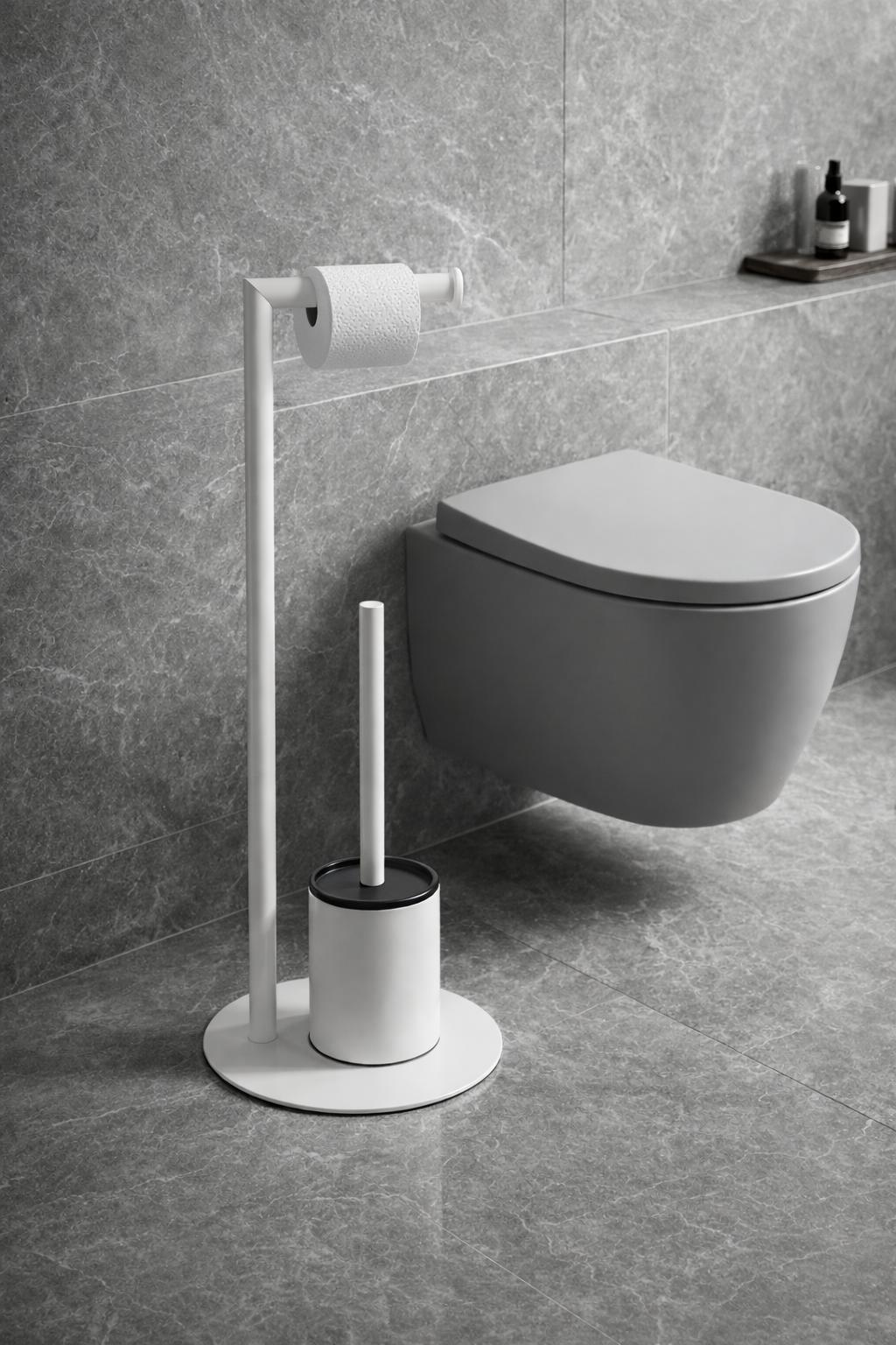 Suport hartie igienica cu perie wc, otel inxidabil, alb RV8888164W