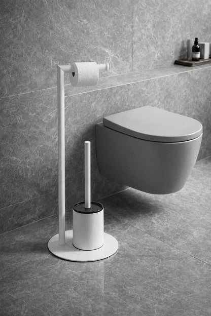 Suport hartie igienica cu perie wc, otel inxidabil, alb RV8888164W