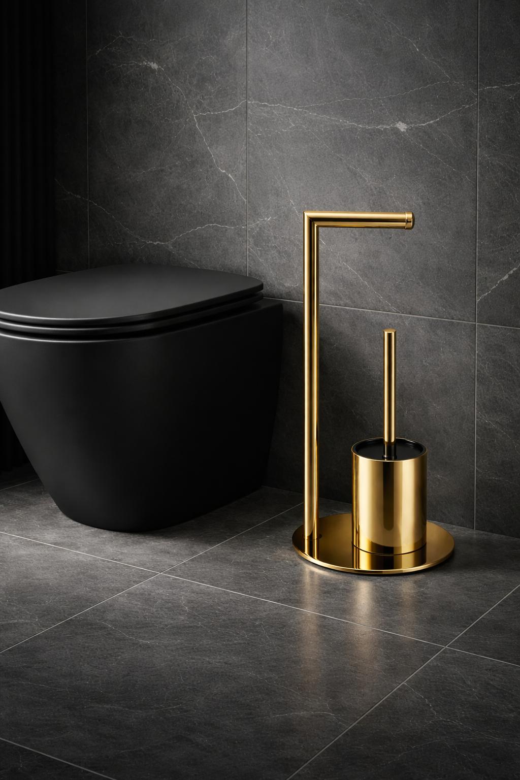 Suport hartie igienica cu perie wc, otel inxidabil, auriu lucios RV8888164GOLD