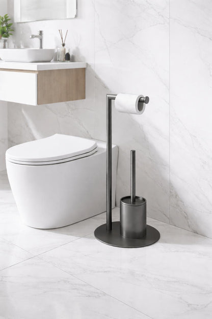 Suport hartie igienica cu perie wc, otel inxidabil, gri RV8888164G