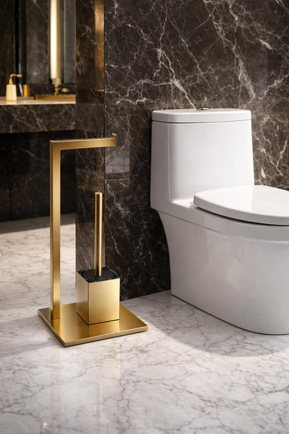 Suport hartie igienica cu perie wc, otel inxidabil, auriu lucios RV8888165GOLD
