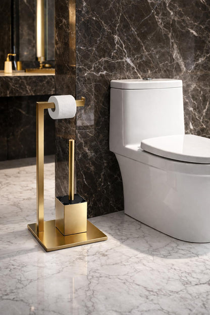 Suport hartie igienica cu perie wc, otel inxidabil, auriu periat RV8888165BG