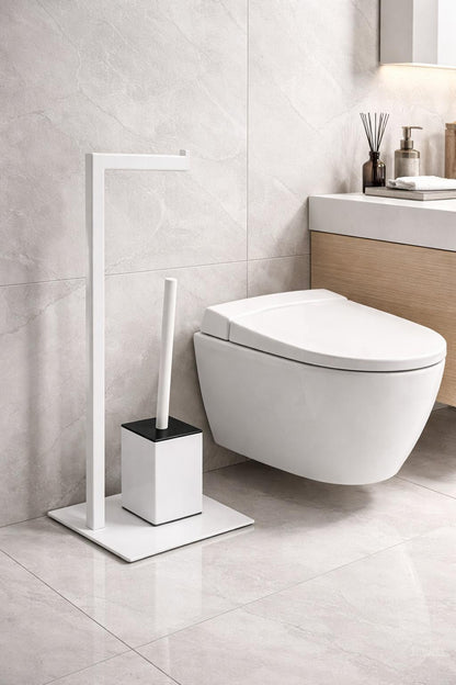 Suport hartie igienica cu perie wc, otel inxidabil, alb RV8888165W