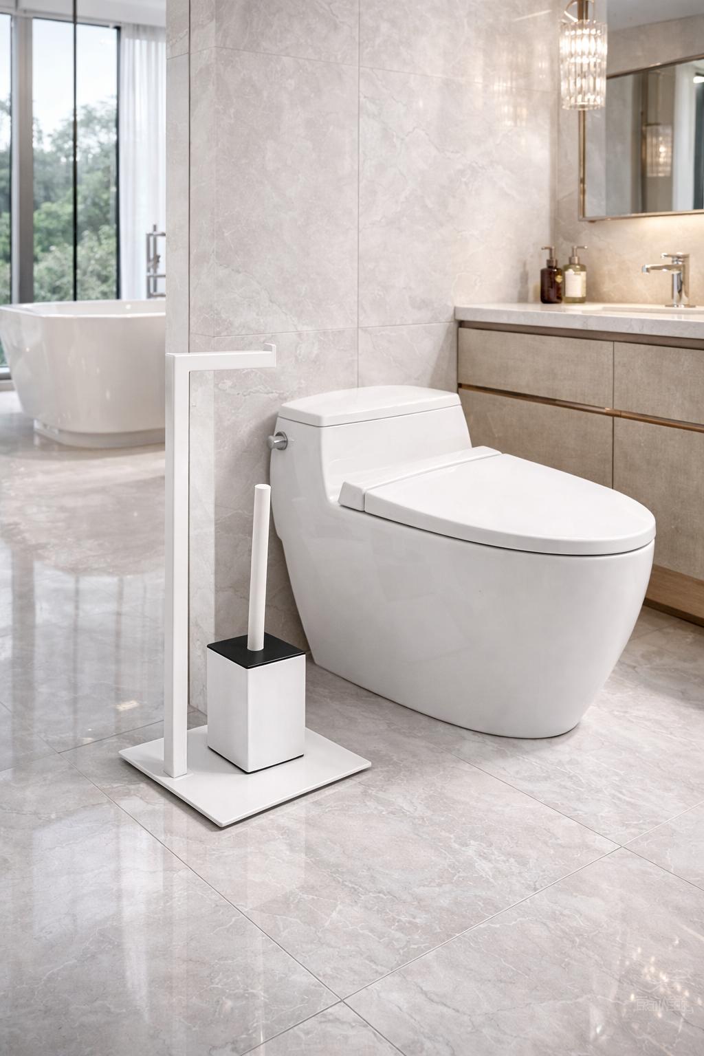 Suport hartie igienica cu perie wc, otel inxidabil, alb RV8888165W