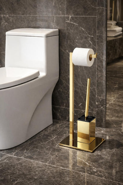 Suport hartie igienica cu perie wc, otel inxidabil, auriu lucios RV8888165GOLD