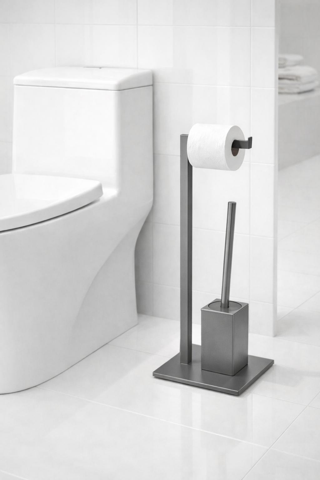 Suport hartie igienica cu perie wc, otel inxidabil, gri RV8888165G