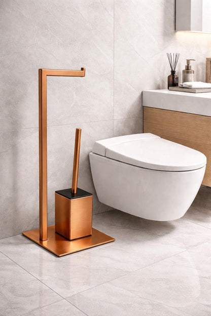 Suport hartie igienica cu perie wc, otel inxidabil, rose-gold RV8888165R